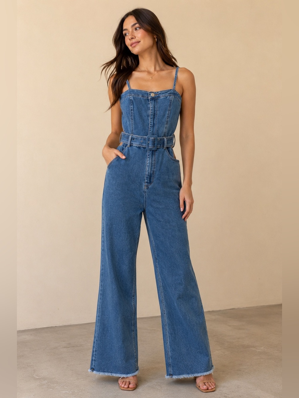 Molly Green Denim Flare Leg Romper/Overall | Size S
